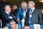 Orbán Viktor, Hernádi Zsolt és Csányi Sándor a felcsúti Pancho Aréna megnyitásán. Az érdek-konfliktusok ellenére jó maradt a személyes viszony Fotó: MTI